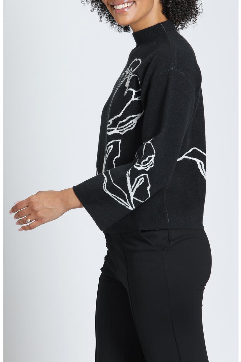 Contrast Floral Pullover Sweater, Alternate, color, JET/IVORY