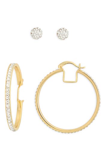 NORDSTROM RACK NORDSTROM RACK SET OF 2 CUBIC ZIRCONIA BALL STUD & HOOP EARRINGS