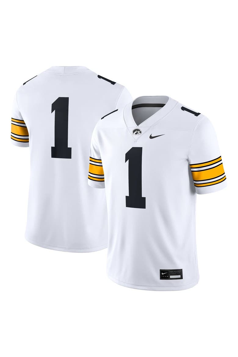 Men's Nike #1 White Iowa Hawkeyes Game Jersey, Main, color, White