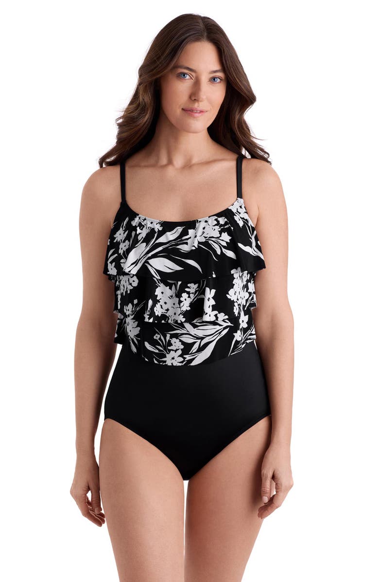 Longitude Triple Tier Tank Long Torso One-Piece Swimsuit, Main, color, Vineyard Vacay