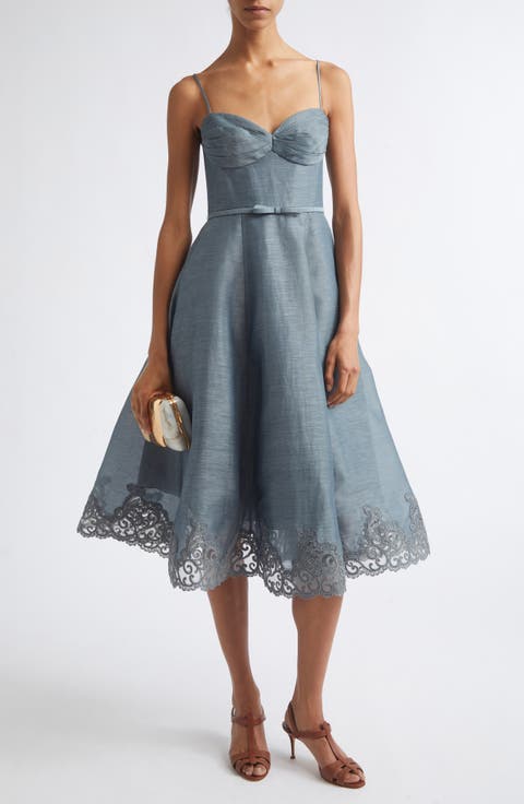 Ascent Lace Trim Linen & Silk Midi Dress