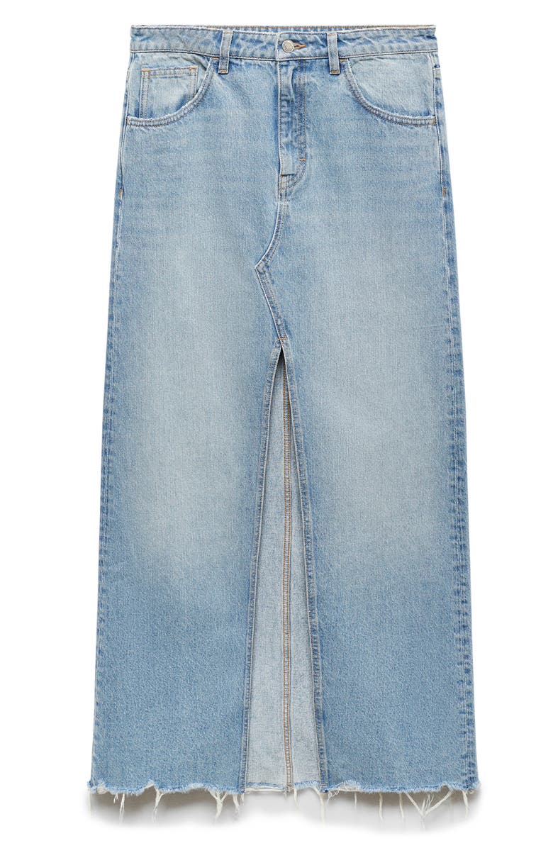 MANGO Frayed Denim Maxi Skirt, Alternate, color, 