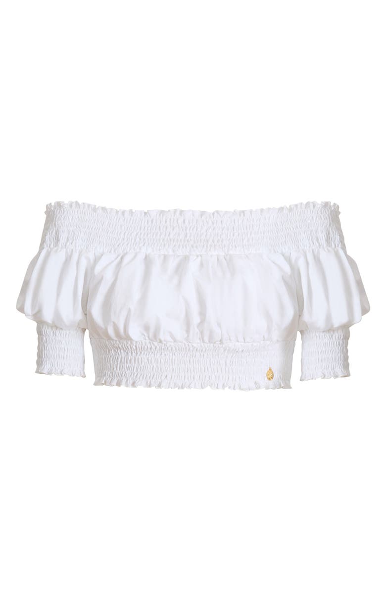 Balmain Poplin off-the-shoulder top, Alternate, color, White