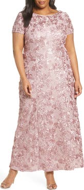 Alex Evenings Rosette Lace Short Sleeve A-Line Gown
