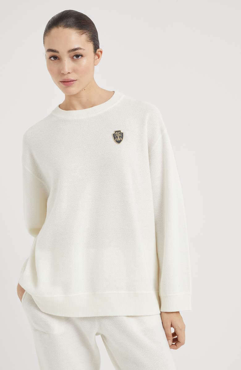 Brunello Cucinelli Honeycomb knit sweater with logo, Alternate, color, 