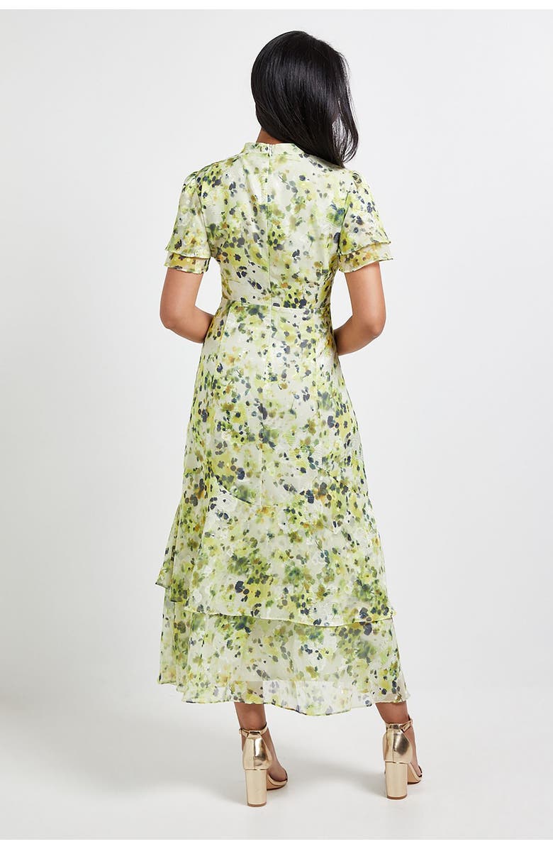 Wallis Petite Floral Burn Out Ruffle Midi Dress, Alternate, color, Yellow