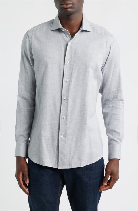 Brixen Tailored Fit Italian Cotton Blend Flannel Button-Up Shirt