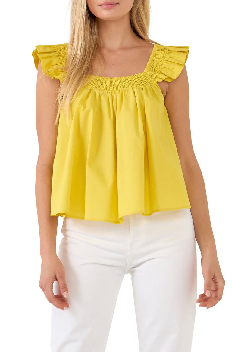 Ruffle Detail Cotton Tank, Main, color, YELLOW