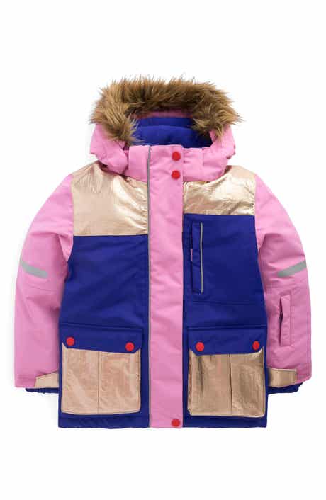 Mini Boden Kids' All Weather Faux Fur Trim Hooded Waterproof Coat