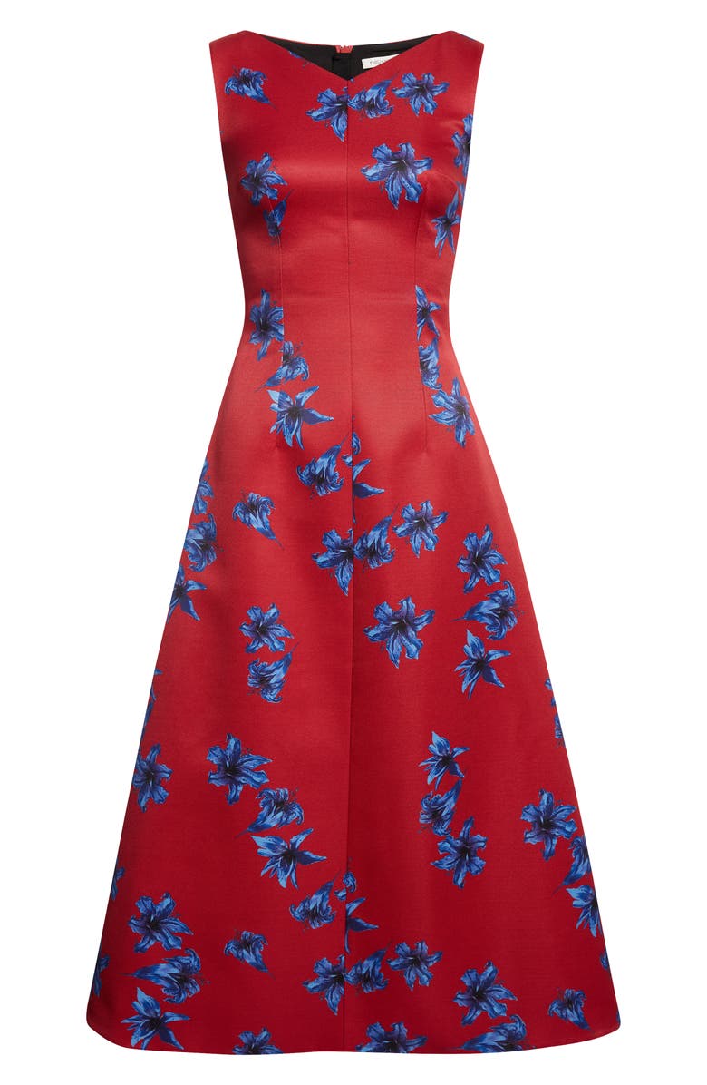 Emilia Wickstead Octavie Festive Lilies Faille Fit & Flare Midi Dress, Alternate, color, Festive Lillies - Red Blue