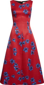 Emilia Wickstead Octavie Festive Lilies Faille Fit & Flare Midi Dress