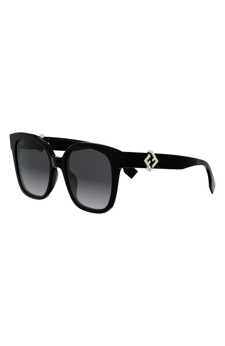 Fendi FF Diamonds 55mm Gradient Square Sunglasses, Alternate, color, Shiny Black / Gradient Smoke