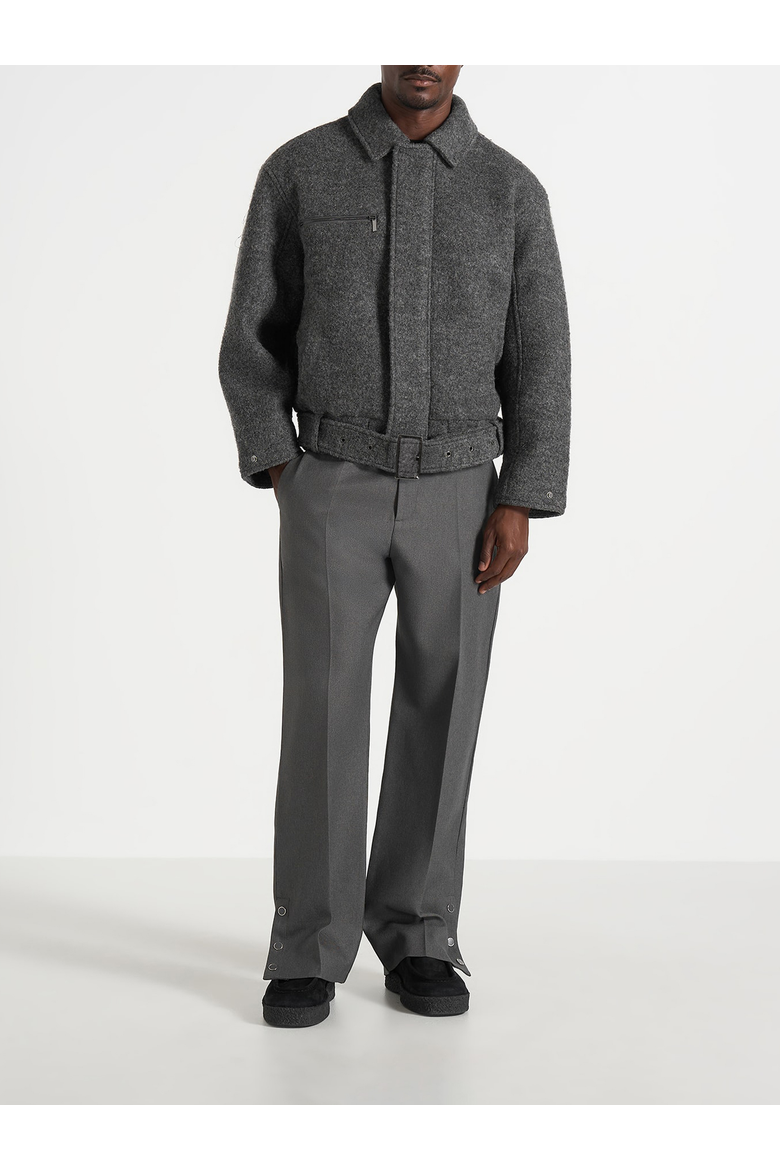 Ezra Unisex Wool Belted Bomber Jacket, Alternate, color, Grey
