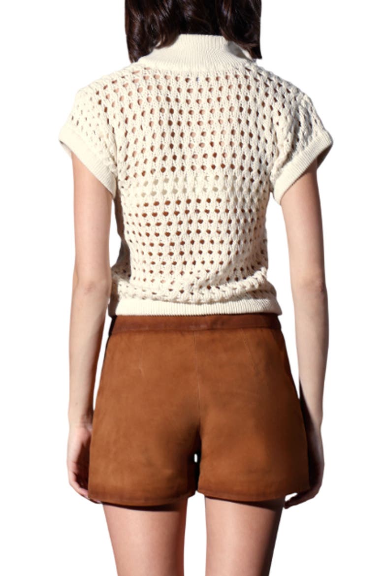 Laura Open Stitch Cotton Polo Sweater, Alternate, color, CREAM