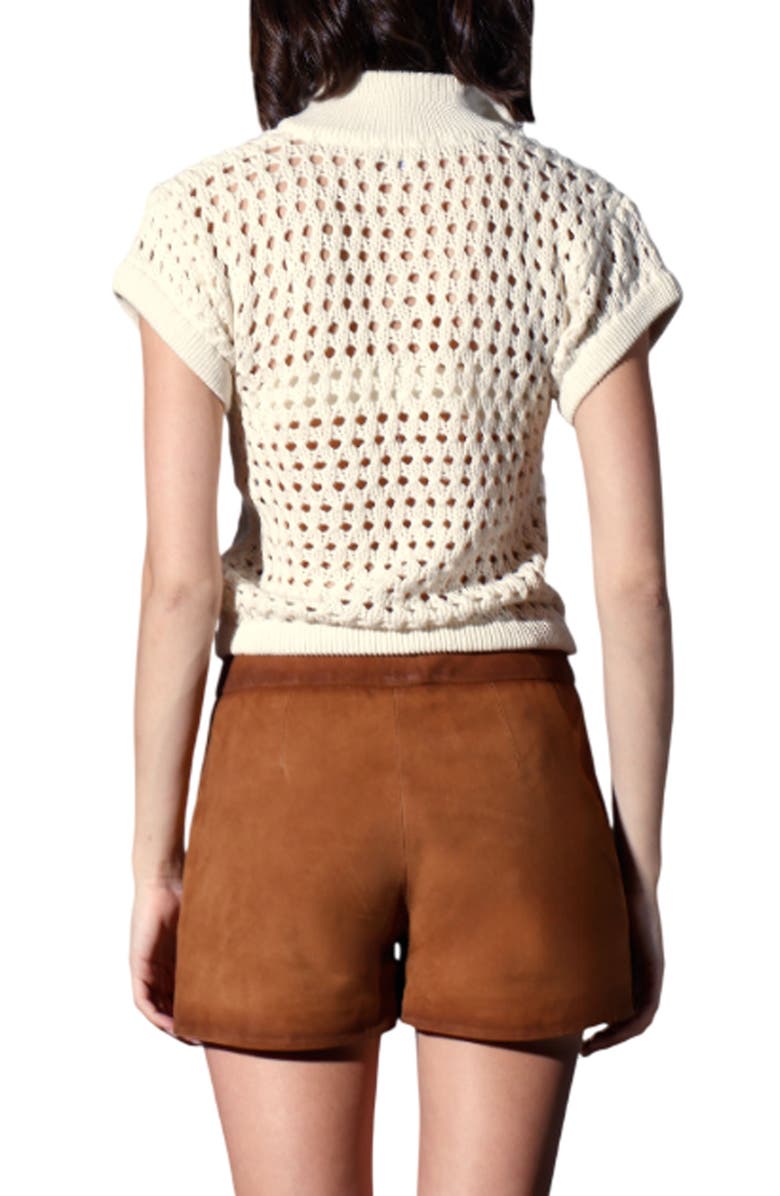 Walter Baker Laura Open Stitch Cotton Polo Sweater, Alternate, color, Cream