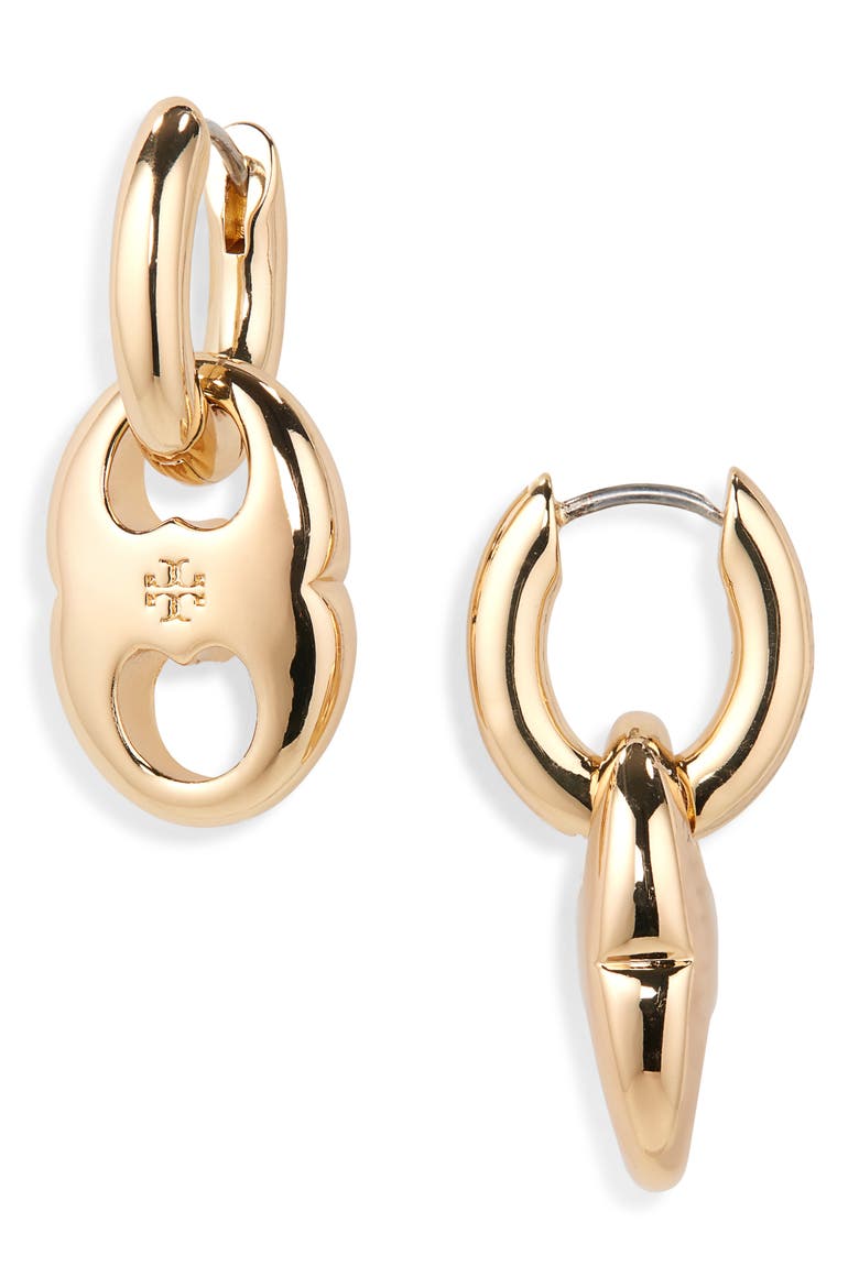 Small Gemini Link Hoop Earrings, Main, color, LIGHT BRASS