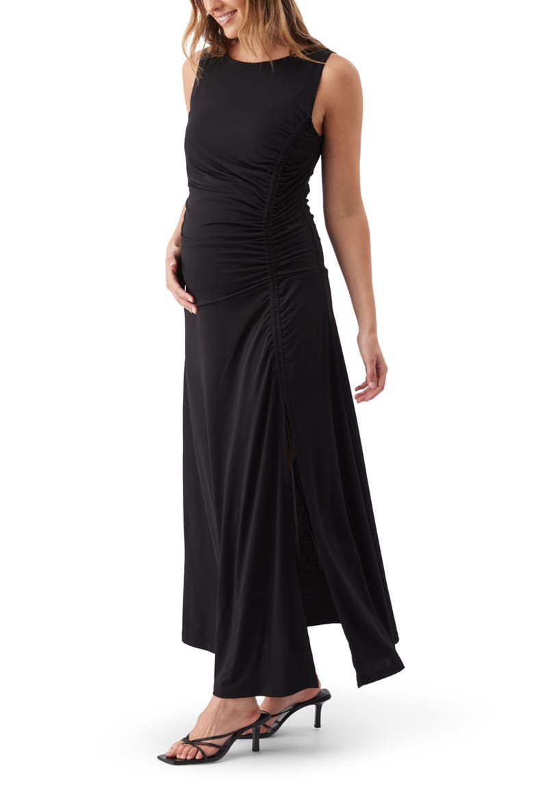 Erika Ruched Sleeveless Maternity Dress, Alternate, color, Black