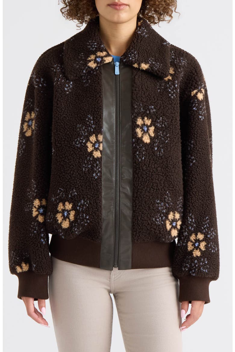 Bova Mixed Media High Pile Fleece Bomber Jacket, Main, color, ESPRESSO FLORAL