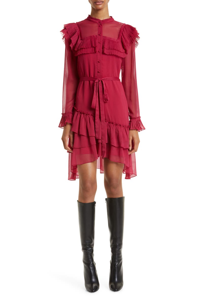 Anastai Long Sleeve Chiffon Shirtdress, Main, color, DEEP PINK