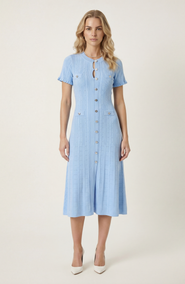Modenaire Button Front Knit Short Sleeve Midi Dress