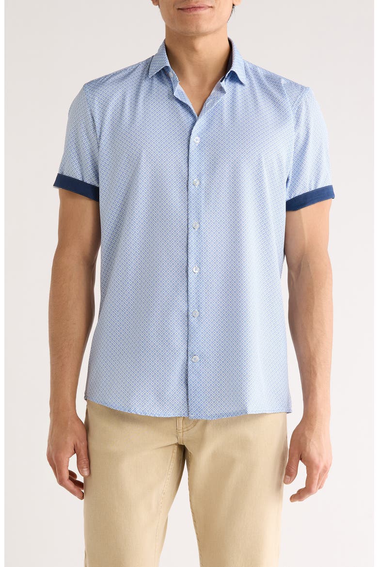 Short Sleeve Microfiber Button-Up Shirt, Main, color, BLUE/ BLEU