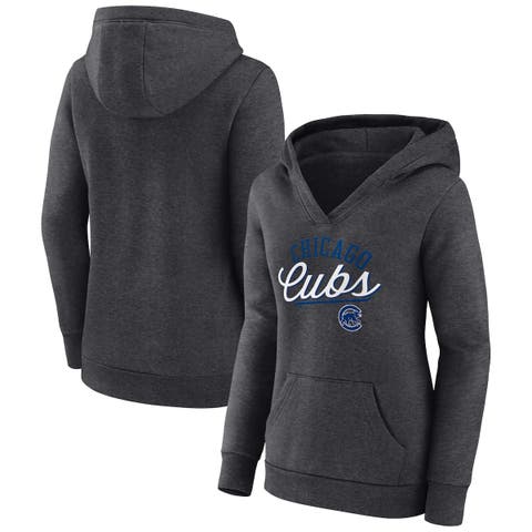Women's Fanatics Branded Heather Charcoal Chicago Cubs Simplicity Crossover V-Neck Pullover Hoodie