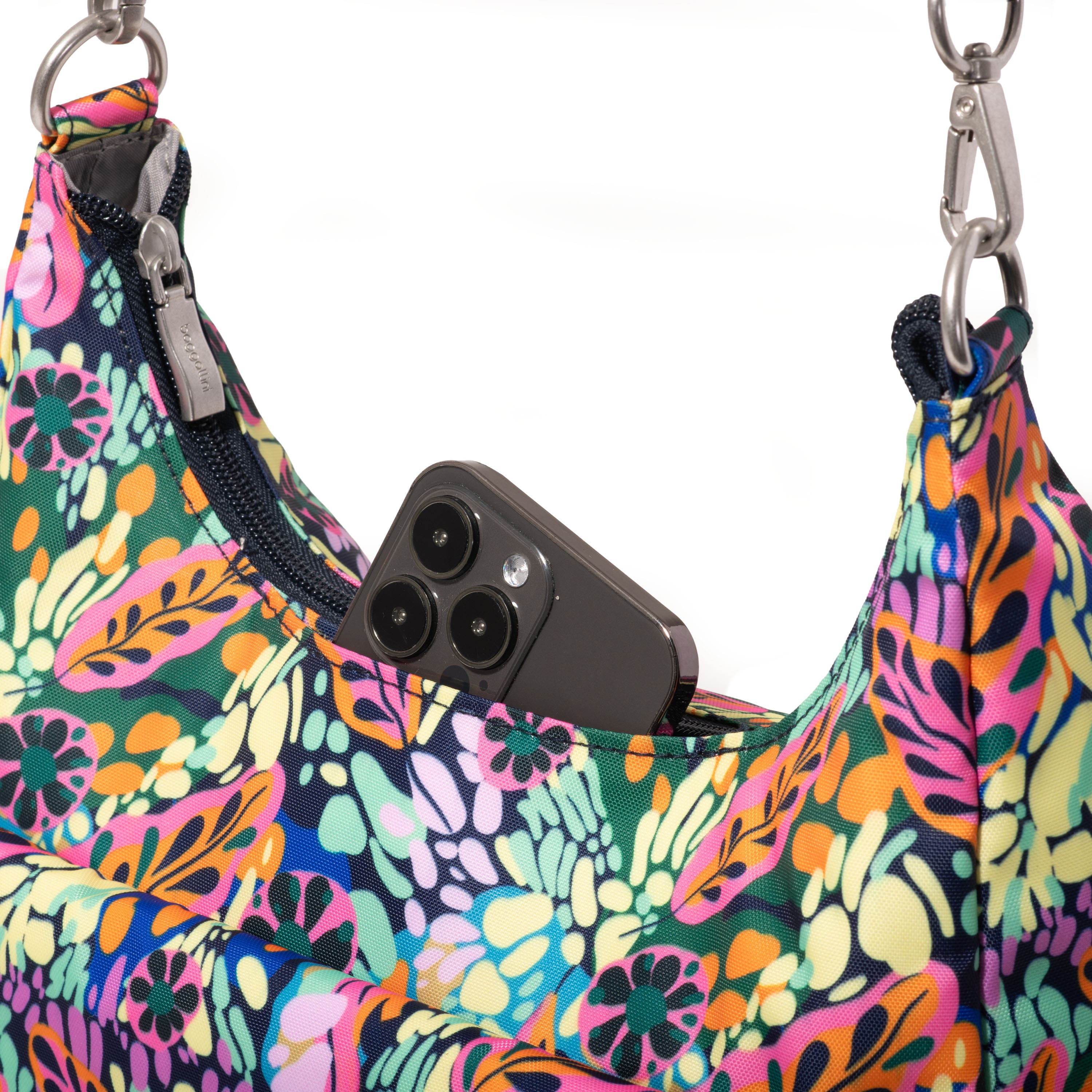 BAGGALLINI Coastal Flip Lock Half Moon Bag, Alternate, color, Paradise Print