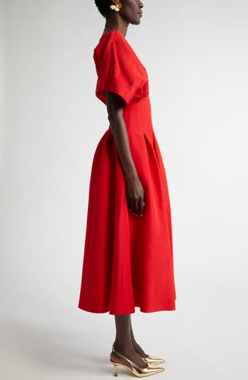 Gathered Waist Silk Faille Midi Dress