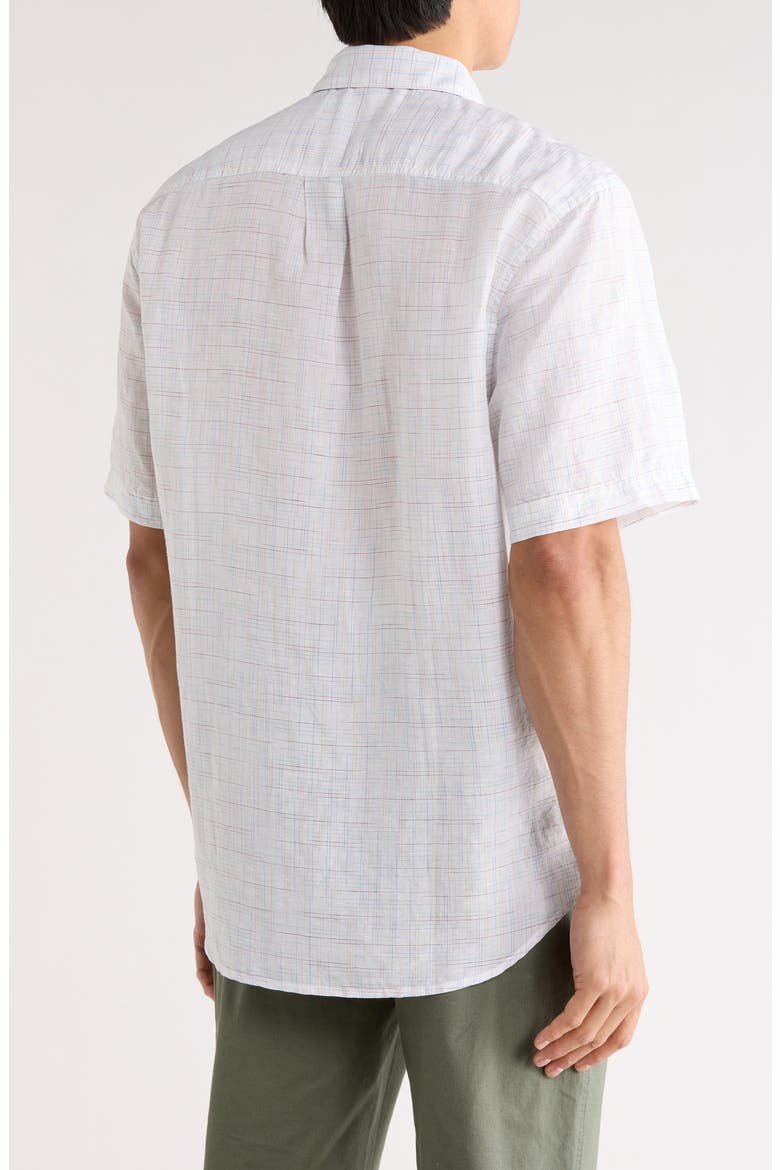 Sand Prism Linen Blend Check Short Sleeve Button-Up Shirt, Alternate, color, WHITE