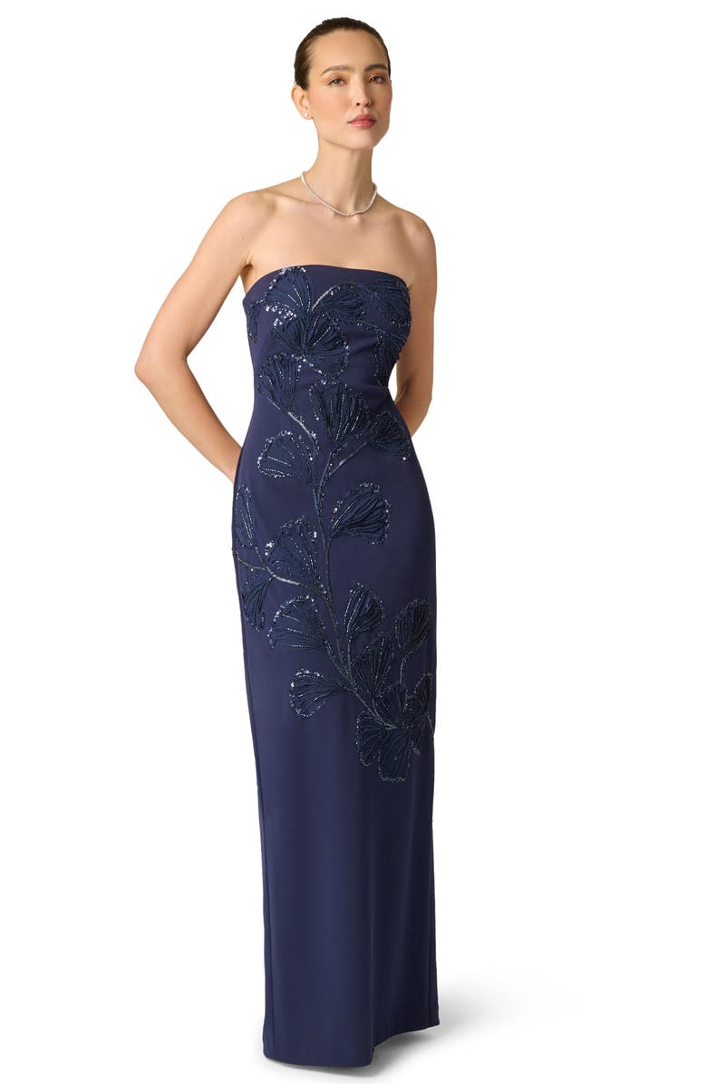 Aidan Mattox Sequin Strapless Crepe Gown, Alternate, color, Dark Navy