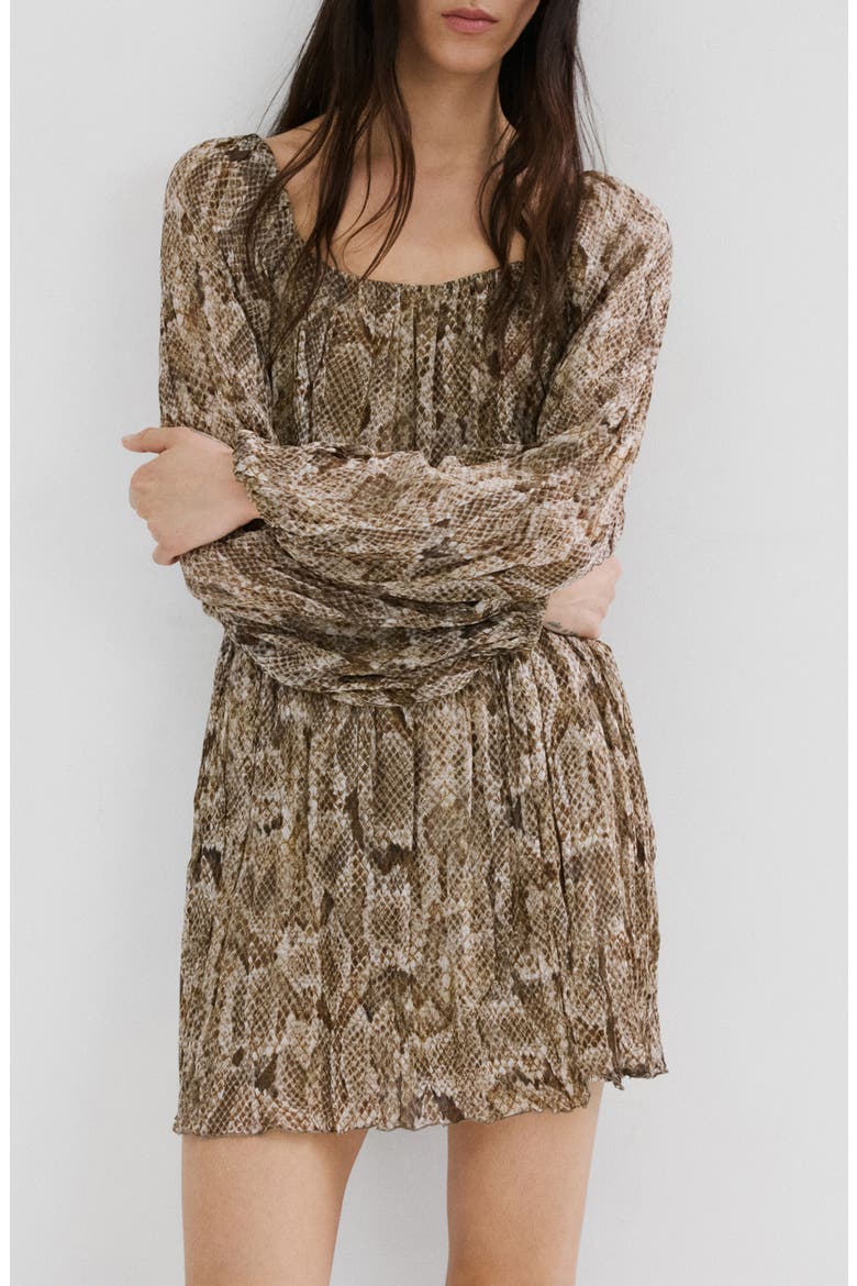 Animal Print Long Sleeve Minidress, Main, color, KHAKI