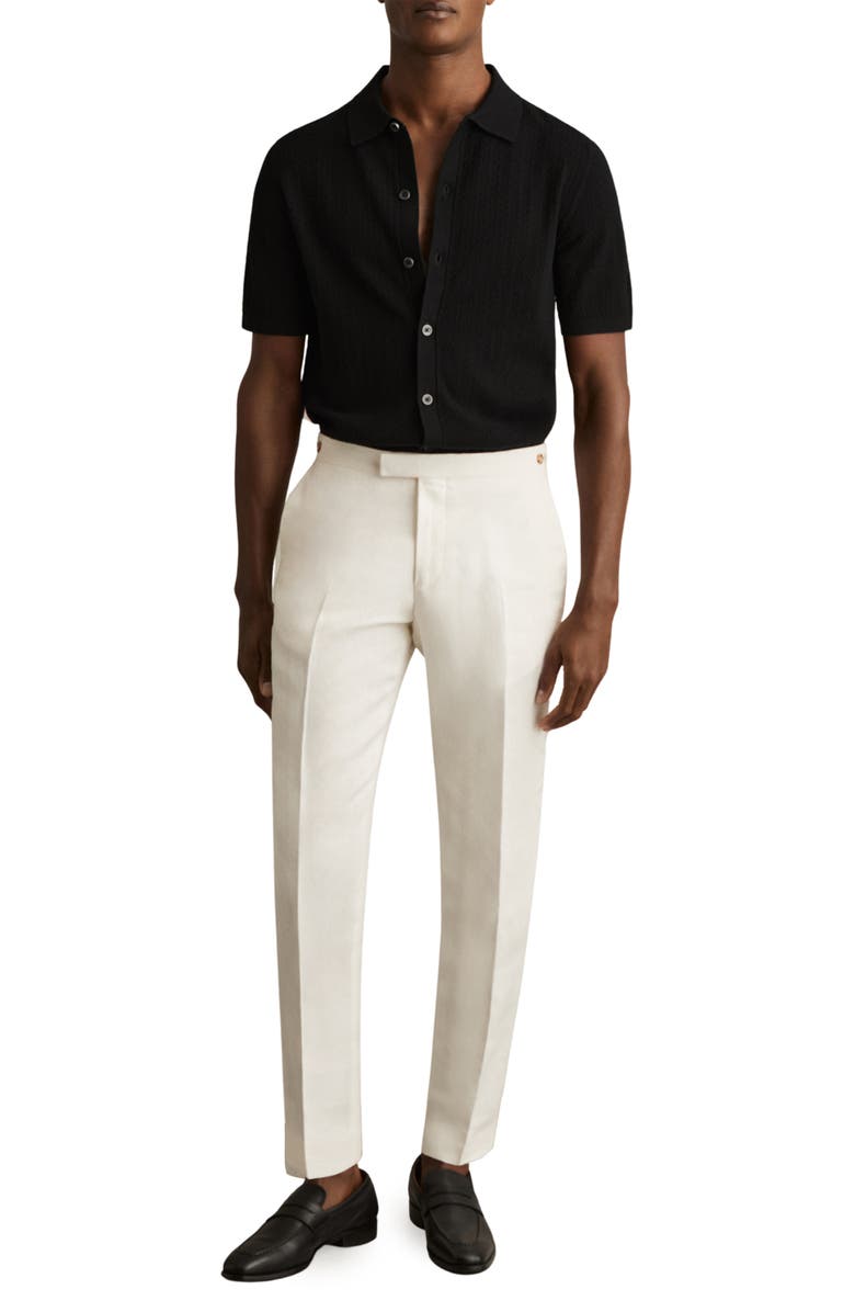 Reiss Thames Pointelle Knit Short Sleeve Button-Up Shirt, Alternate, color, Black