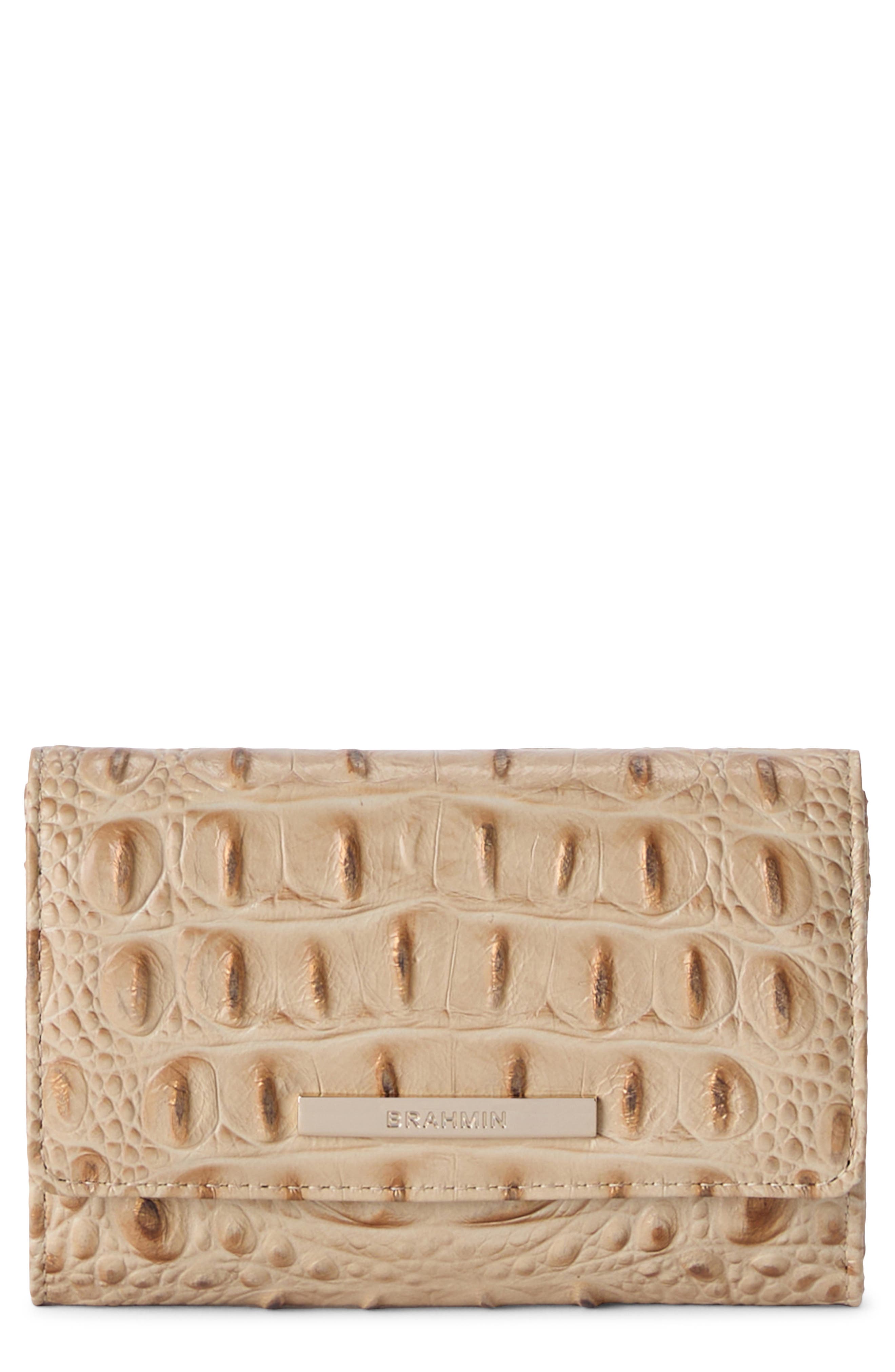 Kerra Croc Embossed Leather Wallet, Main, color, SANDSTORM