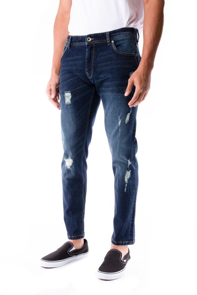 Distressed Stretch Skinny Jeans, Alternate, color, INDIGO