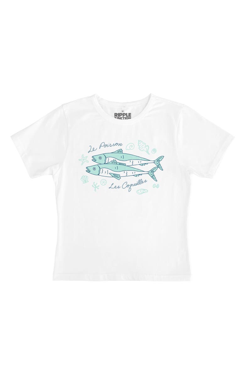Ripple Junction Fish & Shells Graphic Baby Tee, Main, color, White