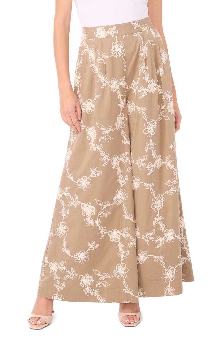 1.STATE Floral Elastic Waist Wide Leg Pants, Main, color, Peppercorn