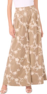 1.STATE Floral Elastic Waist Wide Leg Pants