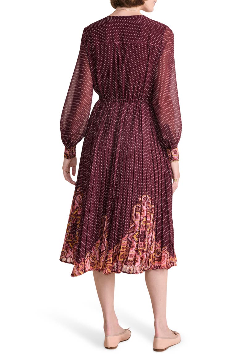 Mixed Print Long Sleeve Pleated Georgette Midi Dress, Alternate, color, PAISLEY MEDIUM CRIMSON