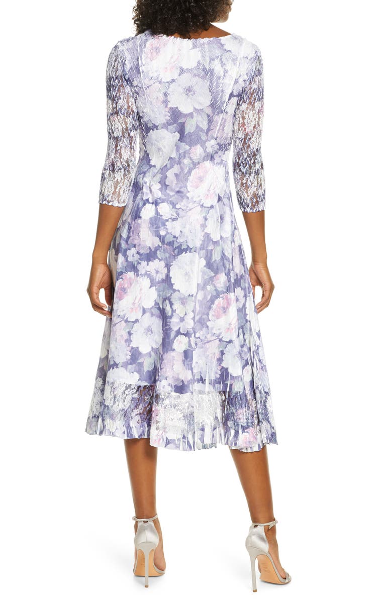 Komarov Lace Sleeve Charmeuse Midi Dress, Alternate, color, 