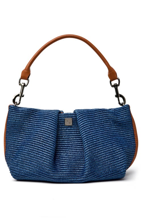 Think Royln Savannah Raffia Shoulder Bag In Navy Raffia W/saddle Trim