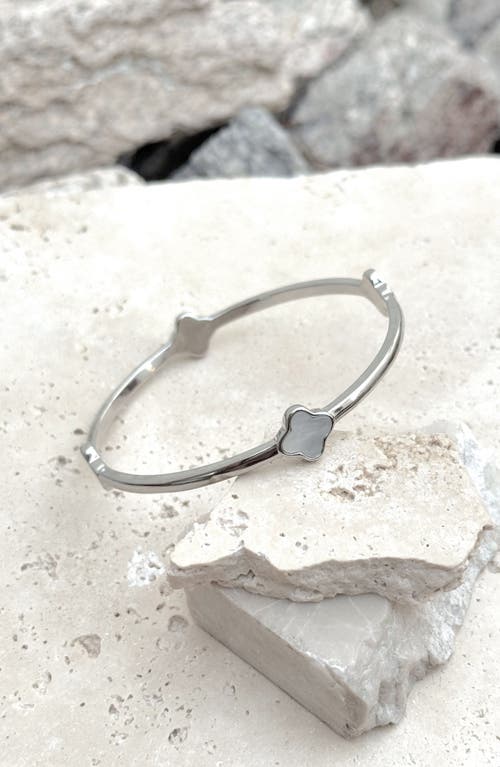 Adornia Clover Station Bangle Bracelet In White
