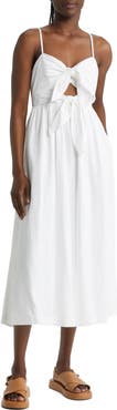 Madewell Double Tie Cutout Sweetheart Linen Blend Midi Dress
