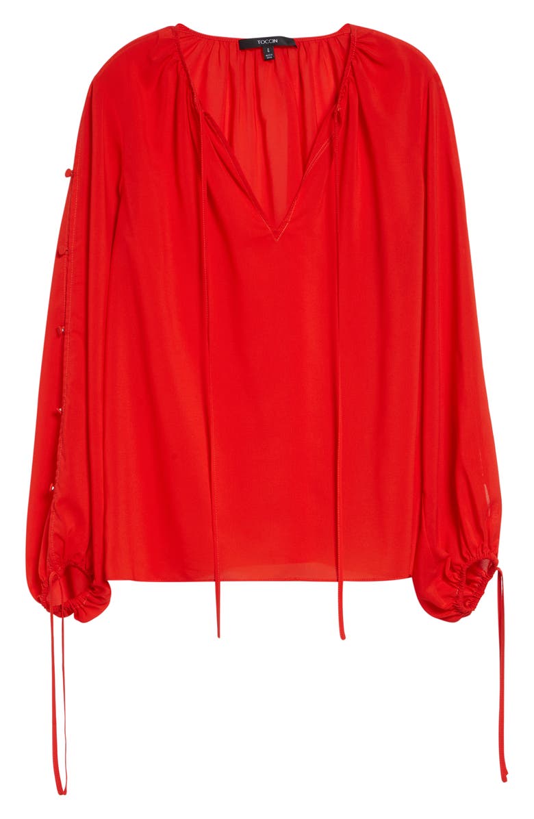 Toccin Oletta Button Long Sleeve Tie Cuff Top, Alternate, color, 