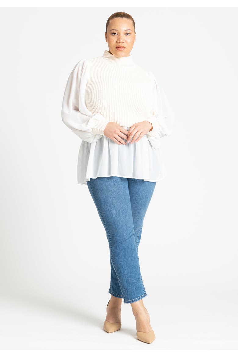 Twofer Sweater With Chiffon, Alternate, color, BUTTERCREAM