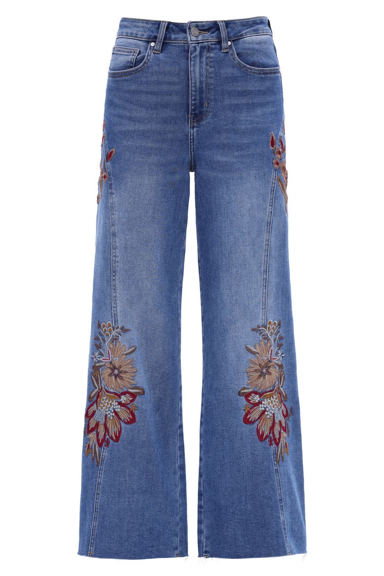 Floral Embroidered High Waist Wide Leg Jeans, Alternate, color, MEDIUM BLUE