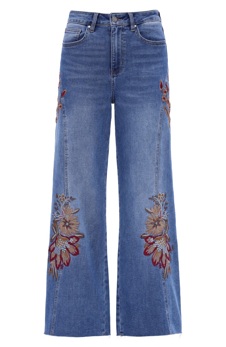 Bayeas Floral Embroidered High Waist Wide Leg Jeans, Alternate, color, Medium Blue