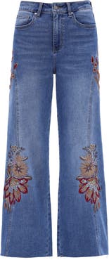Bayeas Floral Embroidered High Waist Wide Leg Jeans