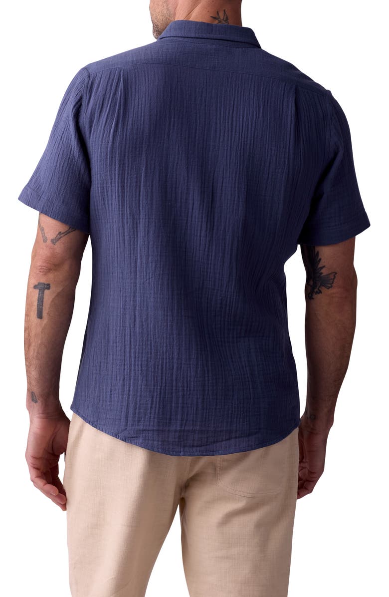 The Normal Brand Kalo Cotton Gauze Short Sleeve Button-Up Shirt, Alternate, color, Vintage Blue