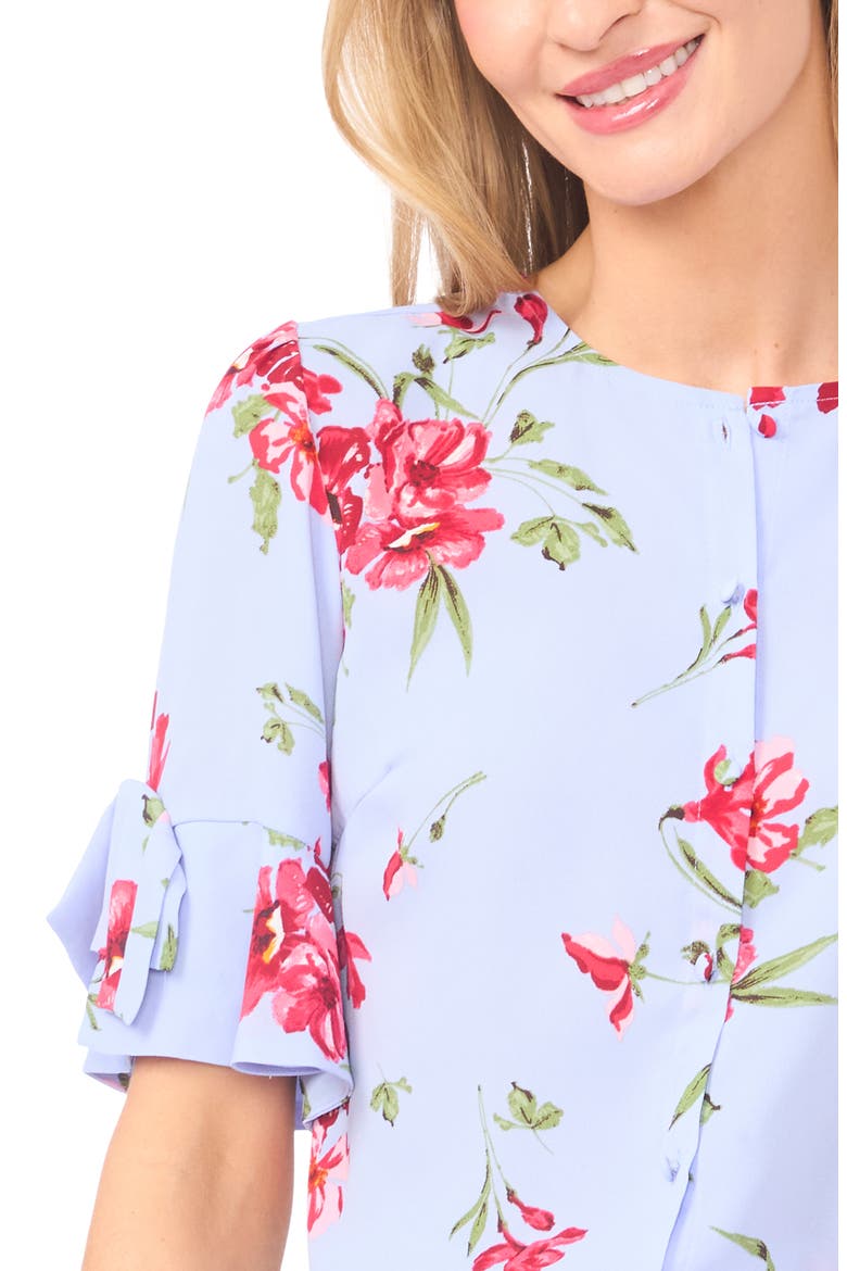 Floral Bow Sleeve Button-Up Top, Alternate, color, WINDSURFER