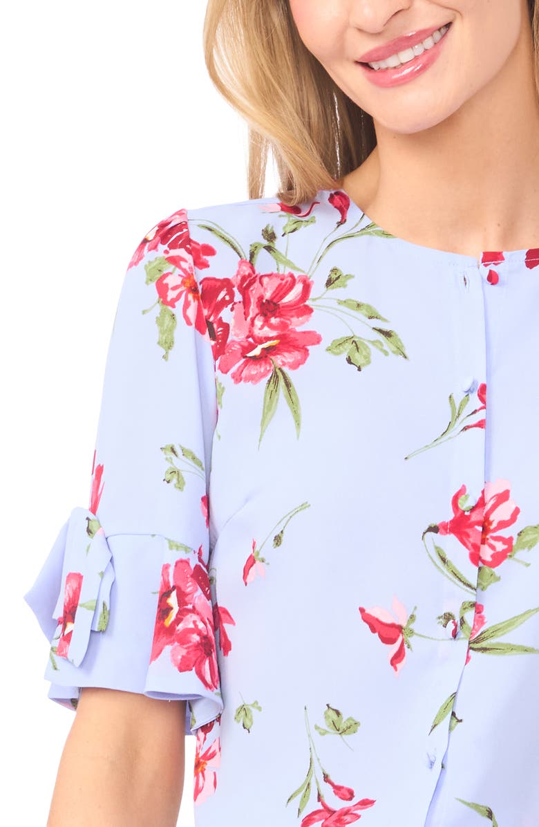 CeCe Floral Bow Sleeve Button-Up Top, Alternate, color, Windsurfer